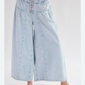 Free People Light Blue Wide-Leg Denim Pants size: S
